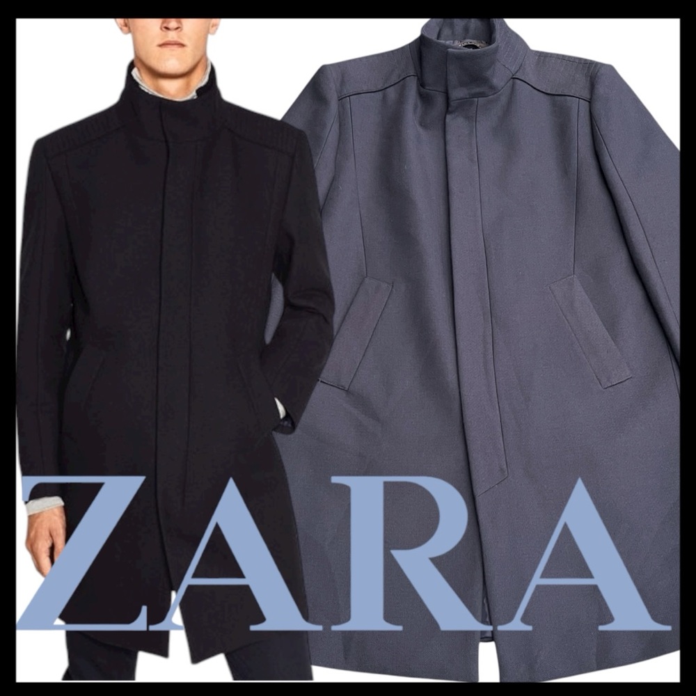 Zara Navy Cotton/Wool Blend Jacket Coat (XL)
